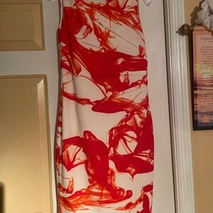 Calvin Klein Asymmetrical Red and White Dress